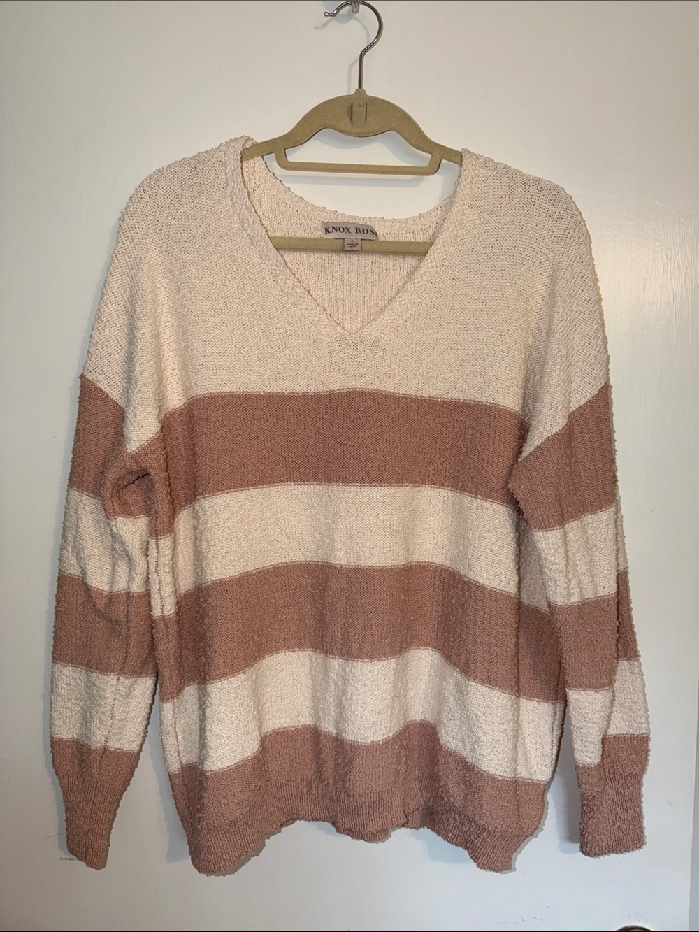 Knox Rose V-Neck Striped Sweater - Cream & Dusty Mauve